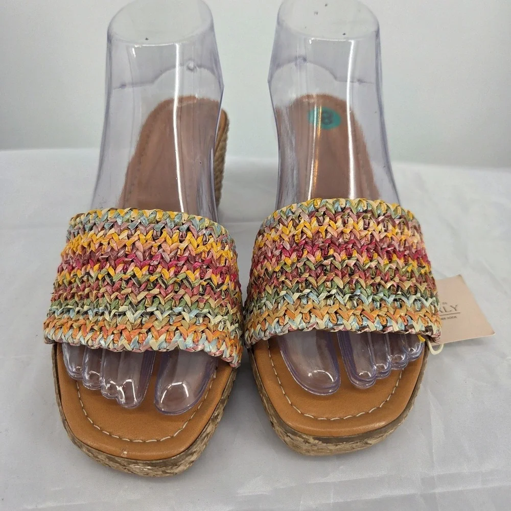 Fabio Maggenti Italy Wedge Sandals Womens 8M Multicolor Raffia Espadrille NWT